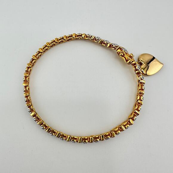 Real Diamond Chip Prime Art & Jewel Gold Plated Two Tone Tennis 7” Bracelet - Picture 3 of 9